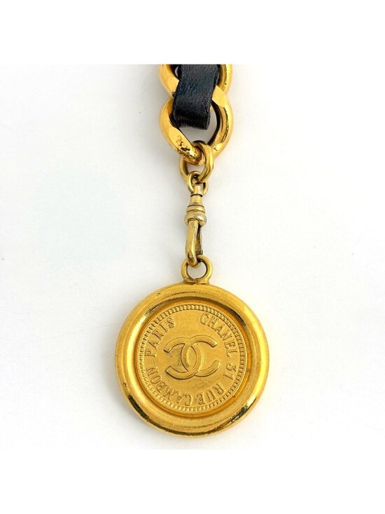 Chanel CC Logo Chain Belt Leather Gold Black main image 5
